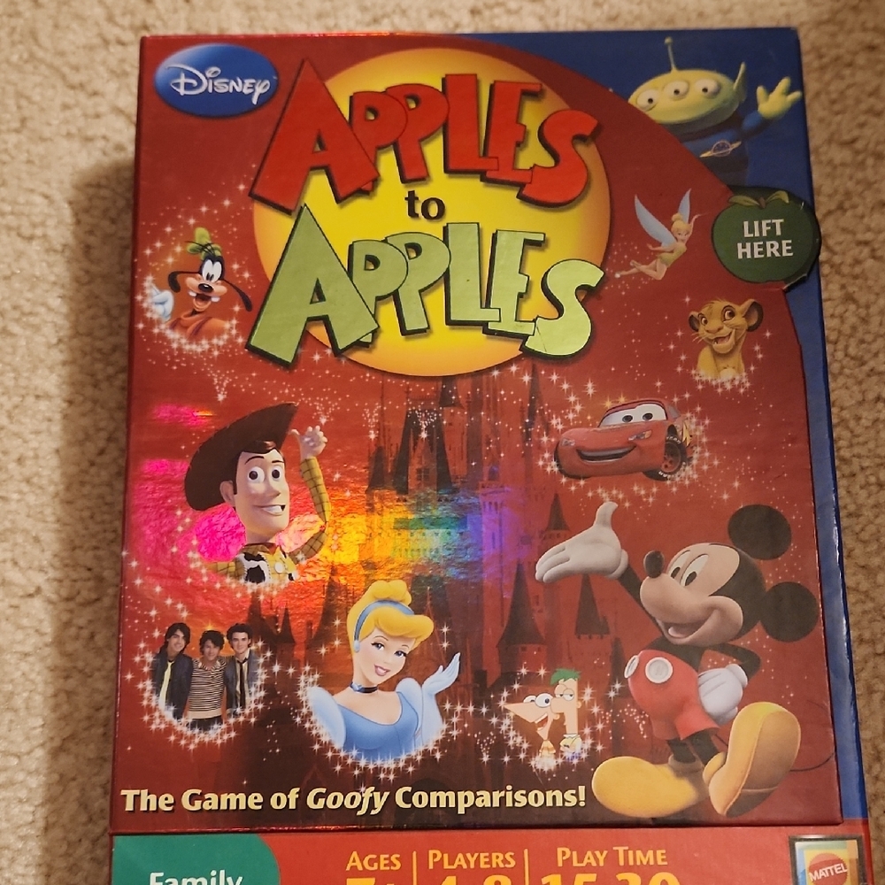 Disney Apples to Apples Game with Red and Yellow Design
